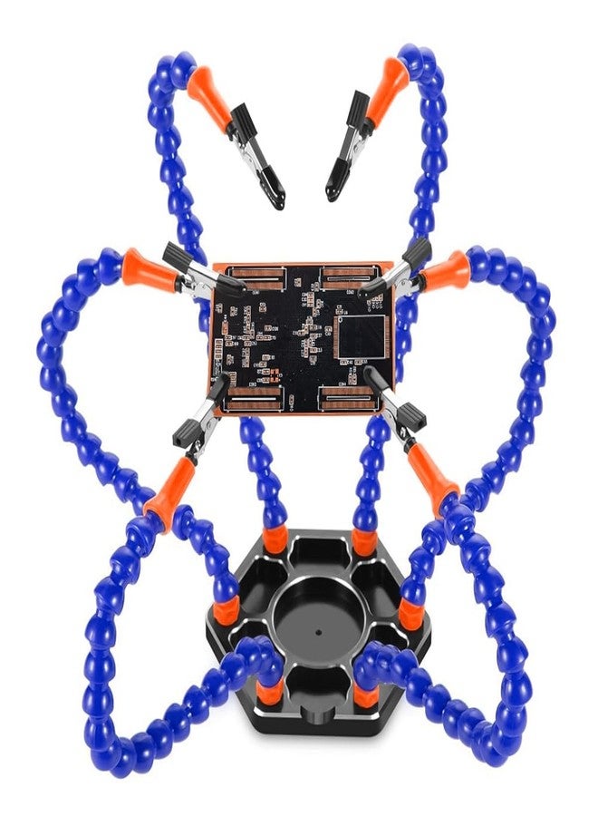 Serplex محطة لحام سلكية Serplex®، أداة مساعدة للحام، مزودة بستة أذرع مرنة بمشابك تمساح، وقاعدة معدنية من الألومنيوم، وحامل لوحة دوائر مطبوعة. - Image 1